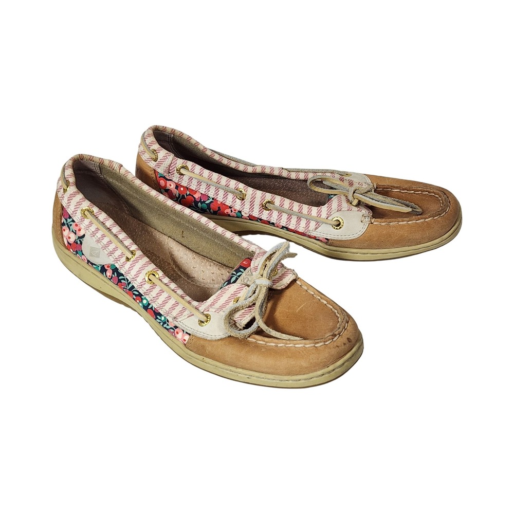 Sperry Top-Sider Women 9M Boat Shoes Tan Leather Floral Striped STS91410 Loafers